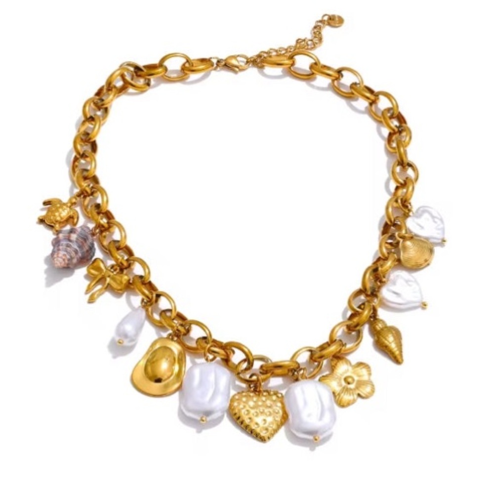 Gold and White Charm Necklace